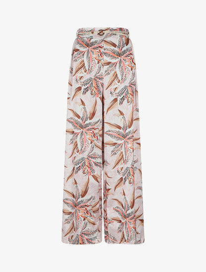 Pantalon fluide imprimé fleurs de lys - Rose - 1