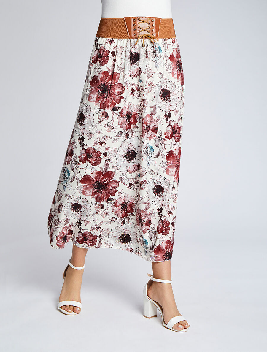 Jupe longue à imprimé grandes fleurs - Beige - 3