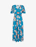 Robe longue imprimé bouquet de lys à manches papillon - Bleu turquoise - 1