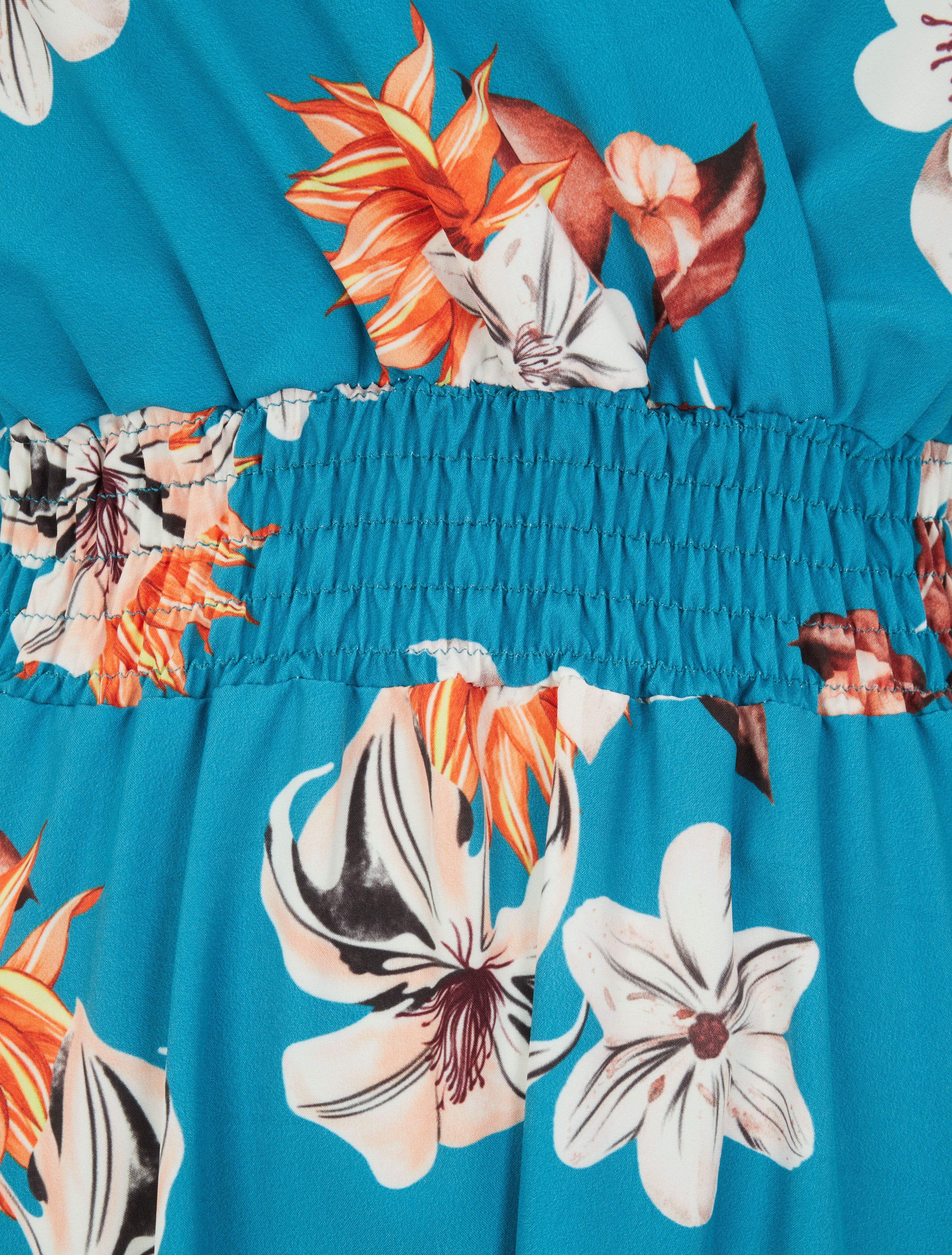 Robe longue imprimé bouquet de lys à manches papillon - Bleu turquoise - 3