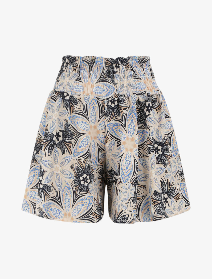 Short fluide évasé à imprimé fleurs stylisées - Marine - 1