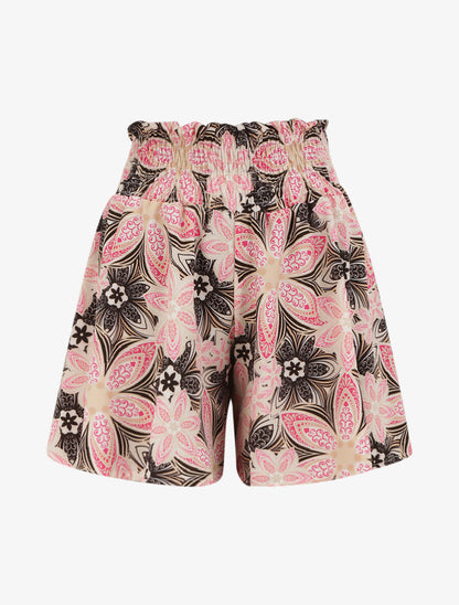 Short fluide évasé à imprimé fleurs stylisées - Noir - 5