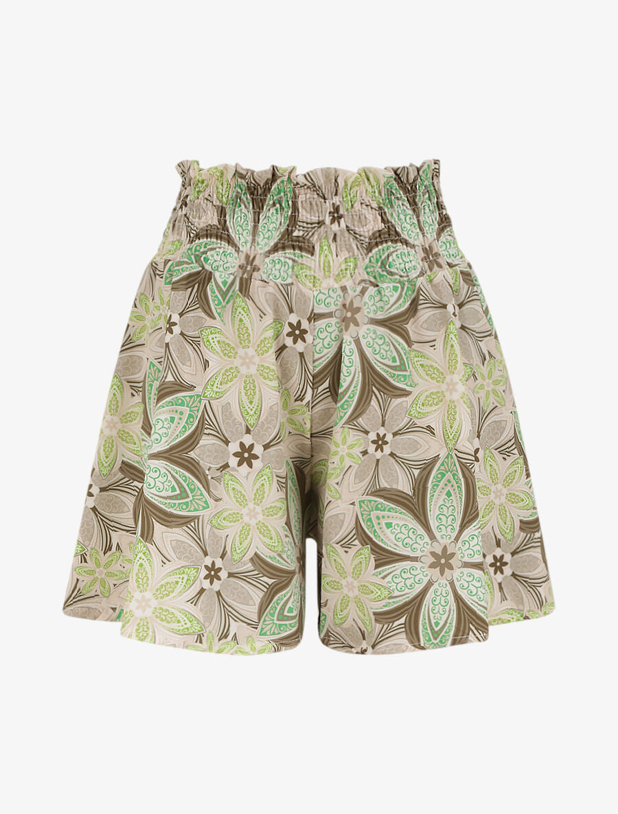 Short fluide évasé à imprimé fleurs stylisées - Kaki - 5