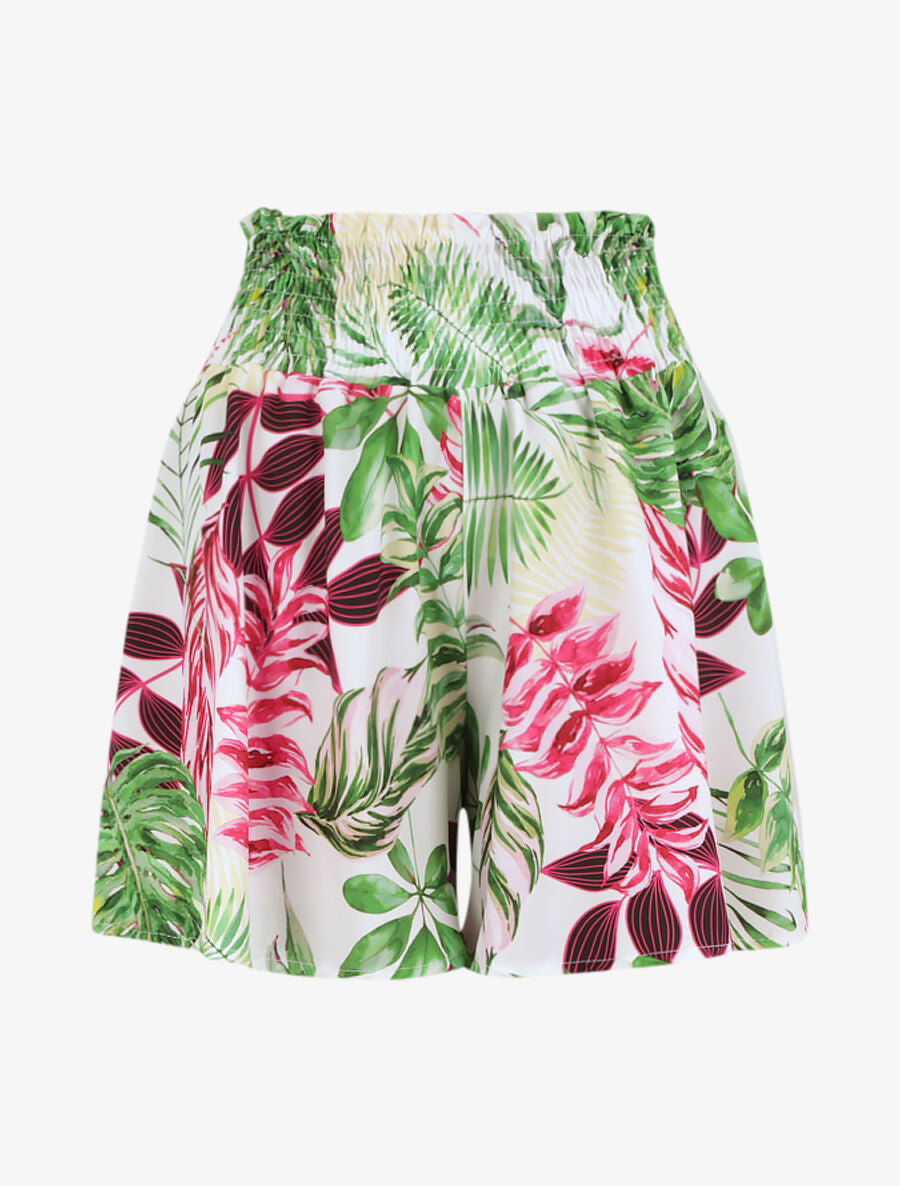 Short fluide évasé à imprimé tropical - Blanc - 4