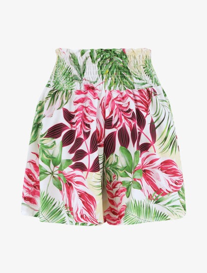 Short fluide évasé à imprimé tropical - Blanc - 2