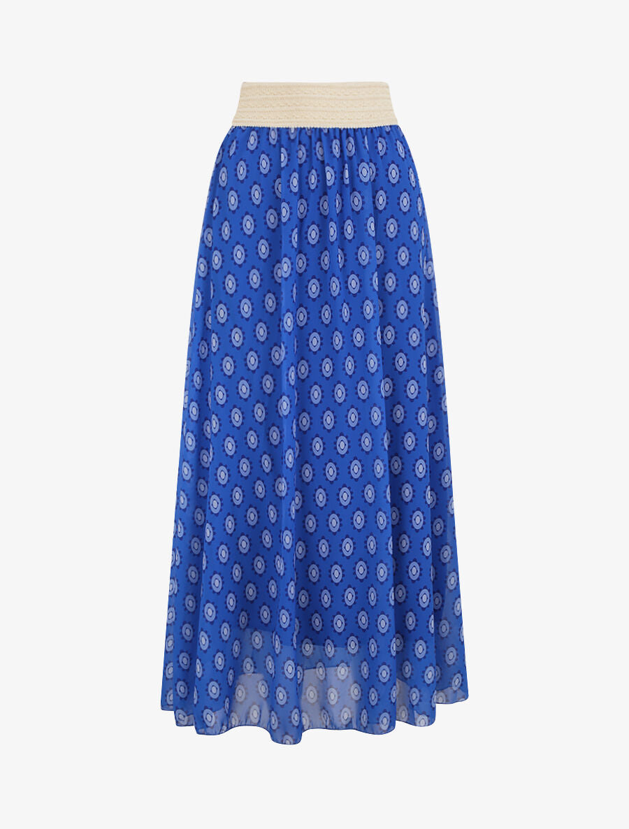 Jupe longue en voile imprimé céramique - Bleu électrique - 5