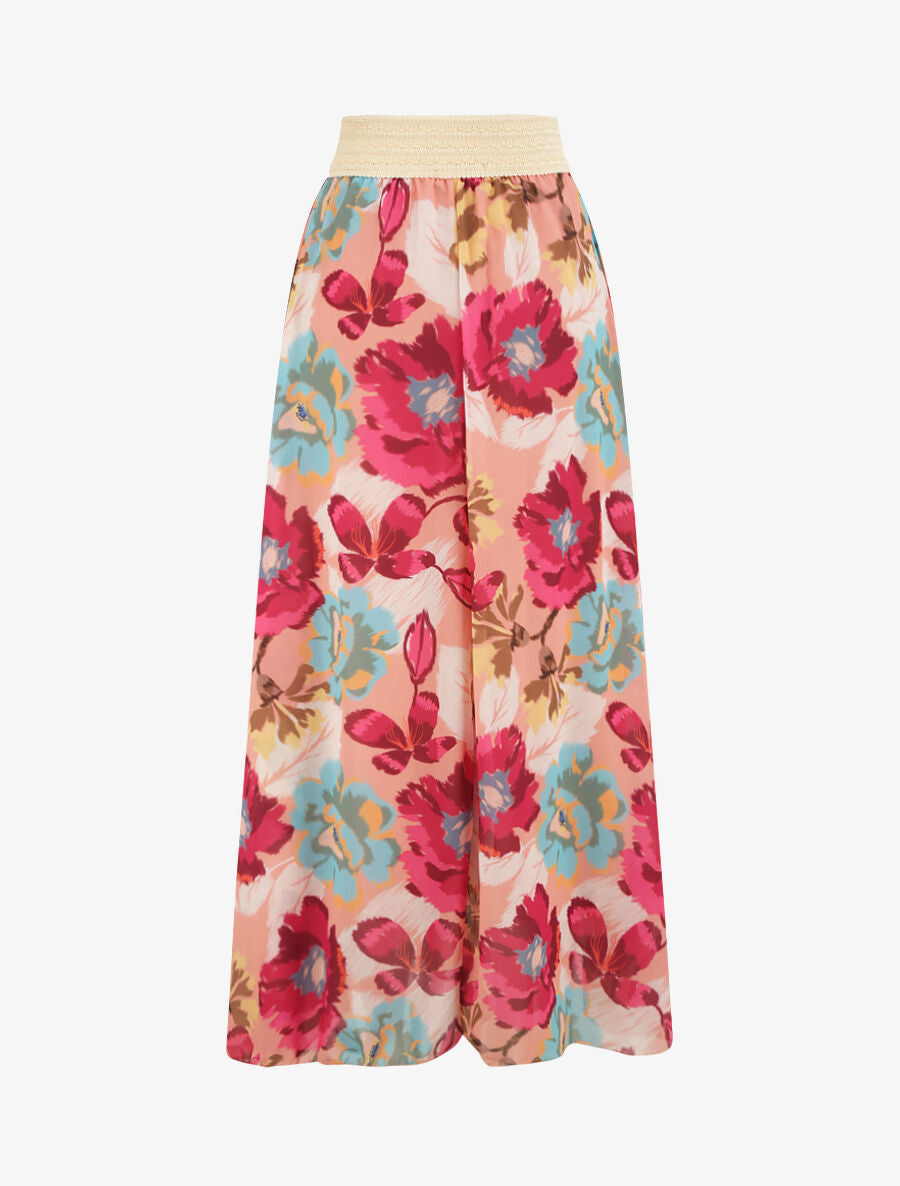 Jupe longue en voile imprimé fleurs abstraites - Rose - 2