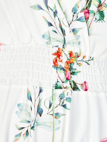 Robe longue imprimé fleurs de printemps à manches papillon - Blanc - 3