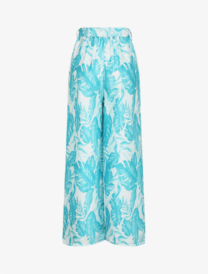 Pantalon satiné imprimé tropical - Turquoise - 2