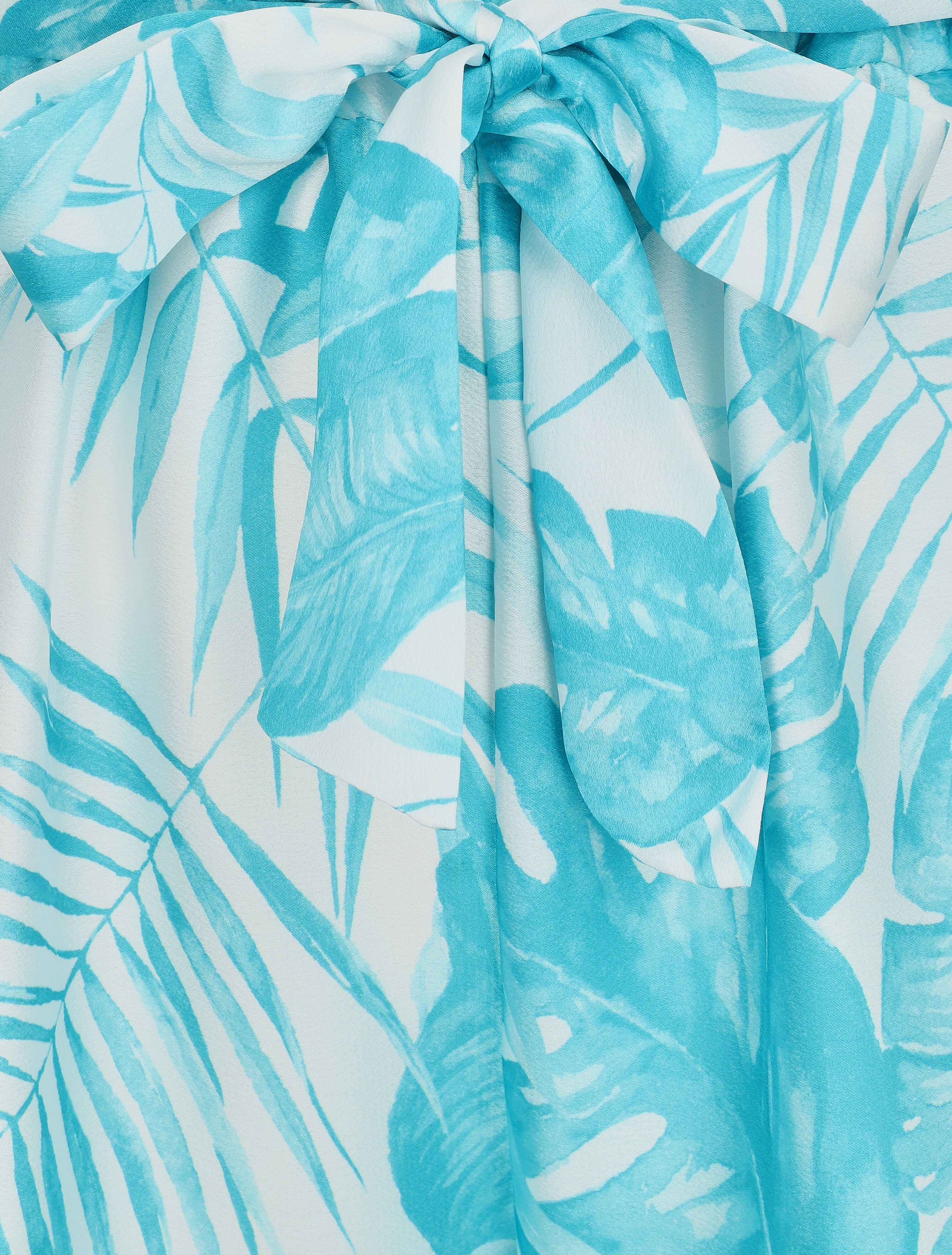 Pantalon satiné imprimé tropical - Turquoise - 3