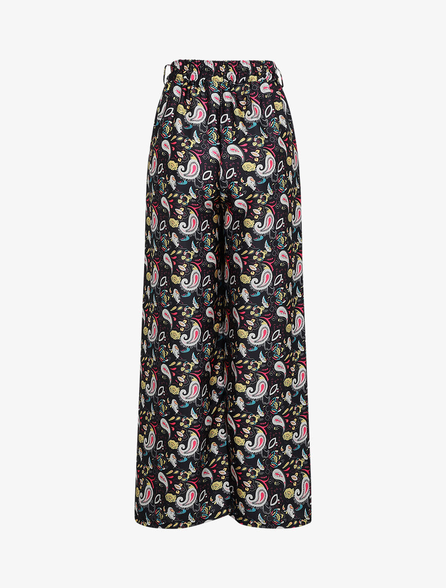 Pantalon satiné imprimé cachemire - Noir - 2
