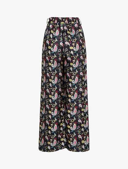 Pantalon satiné imprimé cachemire - Noir - 2