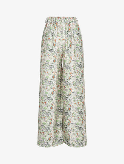 Pantalon satiné imprimé cachemire - Beige - 4