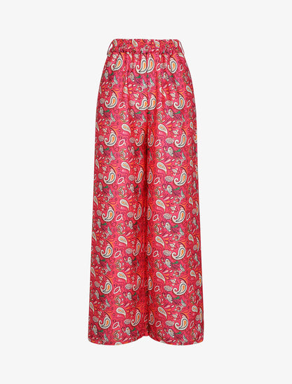 Pantalon satiné imprimé cachemire - Fushia - 1