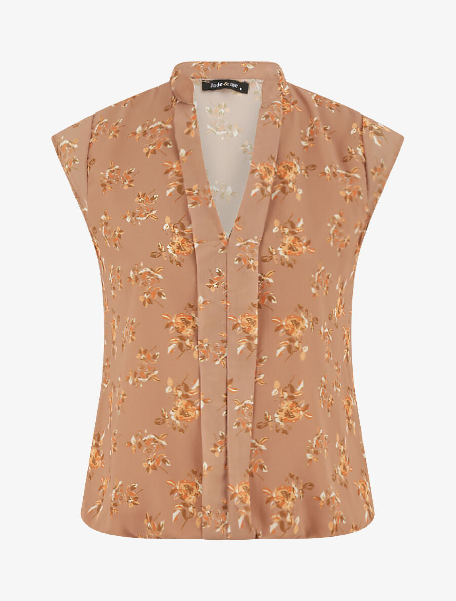 Top sans manches imprimé rosier - Camel - 1