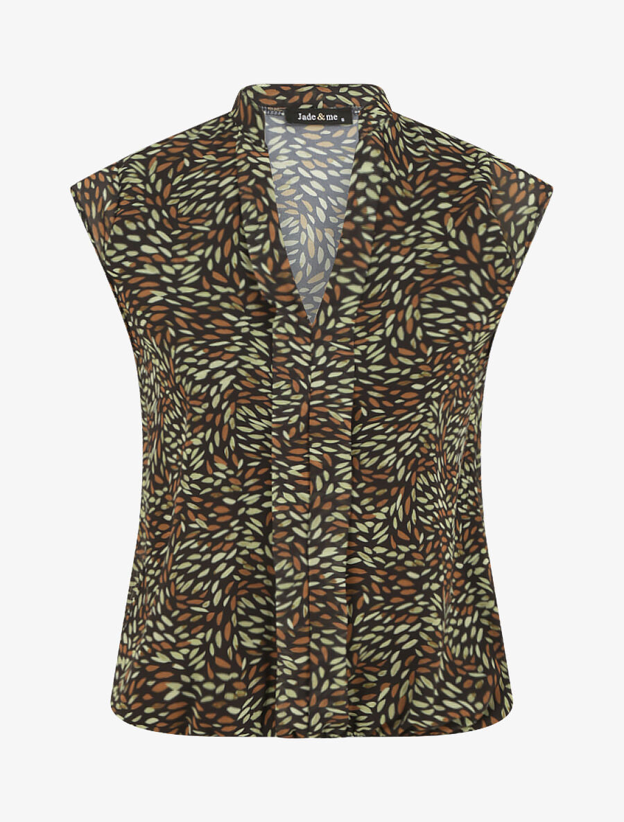 Top sans manches imprimé feuilles stylisées - Noir - 4