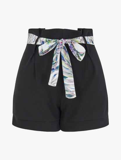Short taille haute à ceinture imprimé fleurs tropicales - Noir - 4