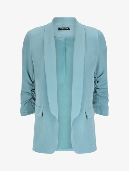 Blazer coupe droite à manches 3/4 froncées - Turquoise - 4