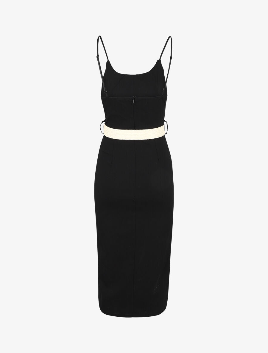 Robe mi-longue fendue - Noir - 2