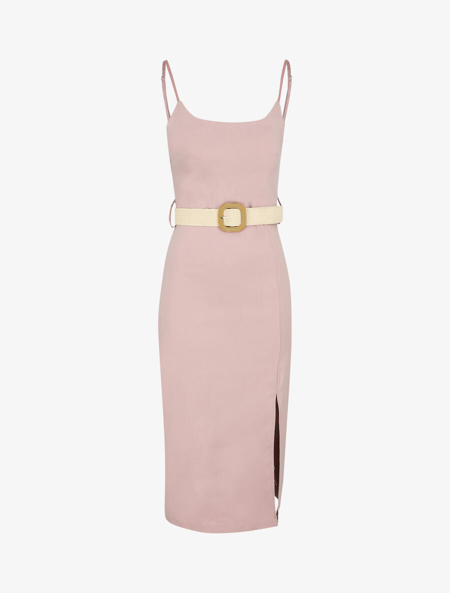 Robe mi-longue fendue - Rose - 1