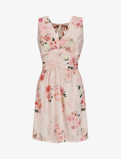 Robe col V à imprimé floral - Beige rosé - 1