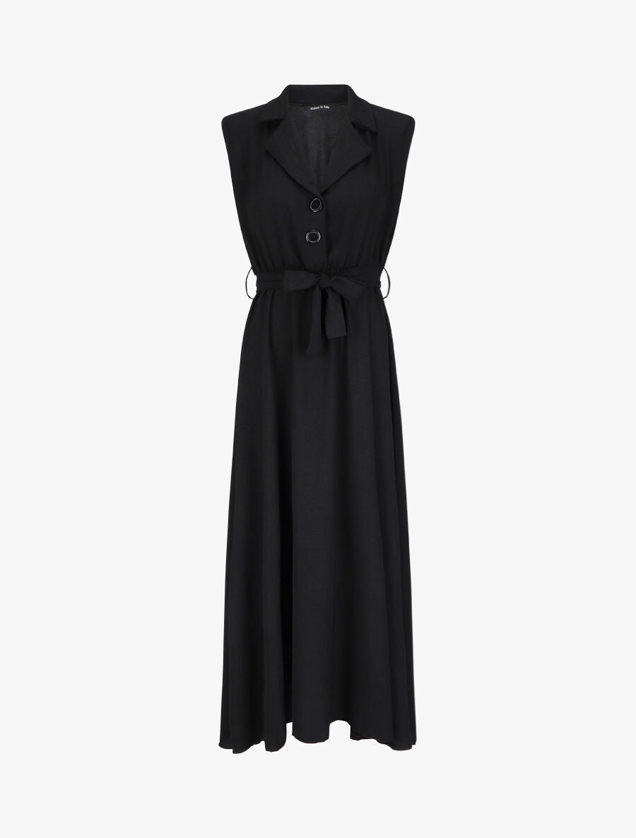 Robe longue à épaulettes effet lin - Noir - 5