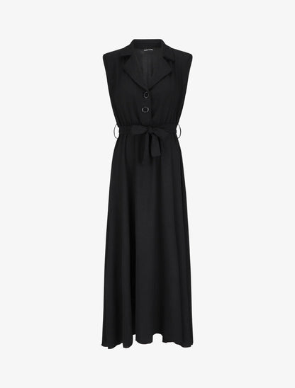 Robe longue à épaulettes effet lin - Noir - 5