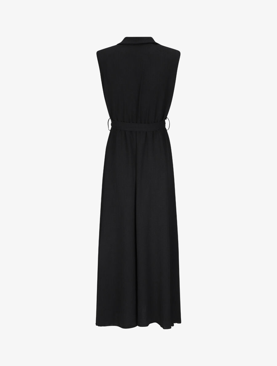 Robe longue à épaulettes effet lin - Noir - 2