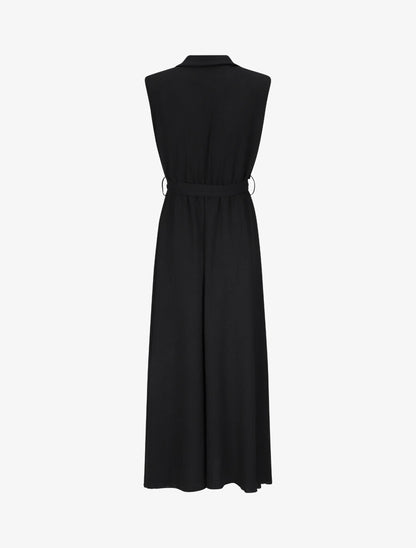 Robe longue à épaulettes effet lin - Noir - 2