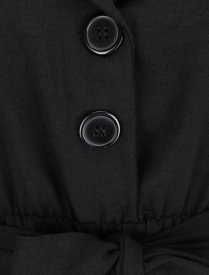 Robe longue à épaulettes effet lin - Noir - 3