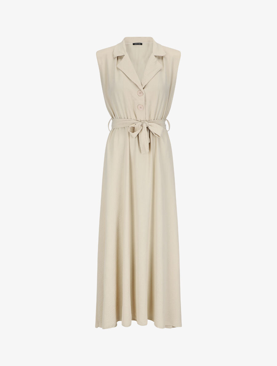 Robe longue à épaulettes effet lin - Beige - 4