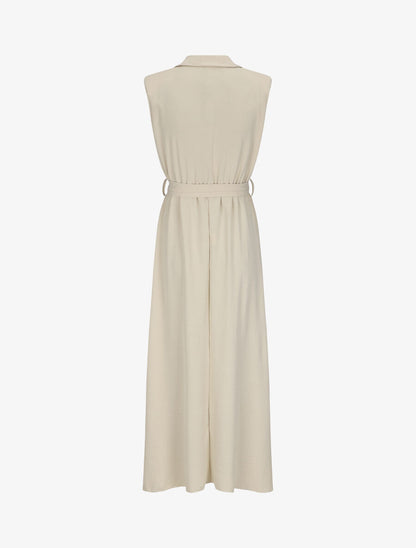 Robe longue à épaulettes effet lin - Beige - 2