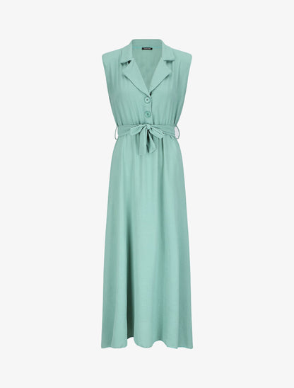 Robe longue à épaulettes effet lin - Vert d&