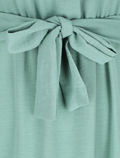Robe longue à épaulettes effet lin - Vert d&