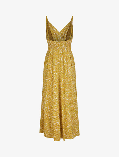 Robe longue empire à bretelles imprimé fleurs des champs - Moutarde - 2