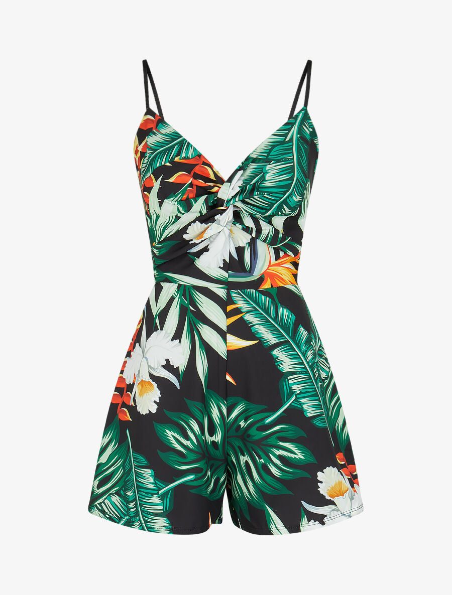 Combishort à imprimé tropical - Noir - 4