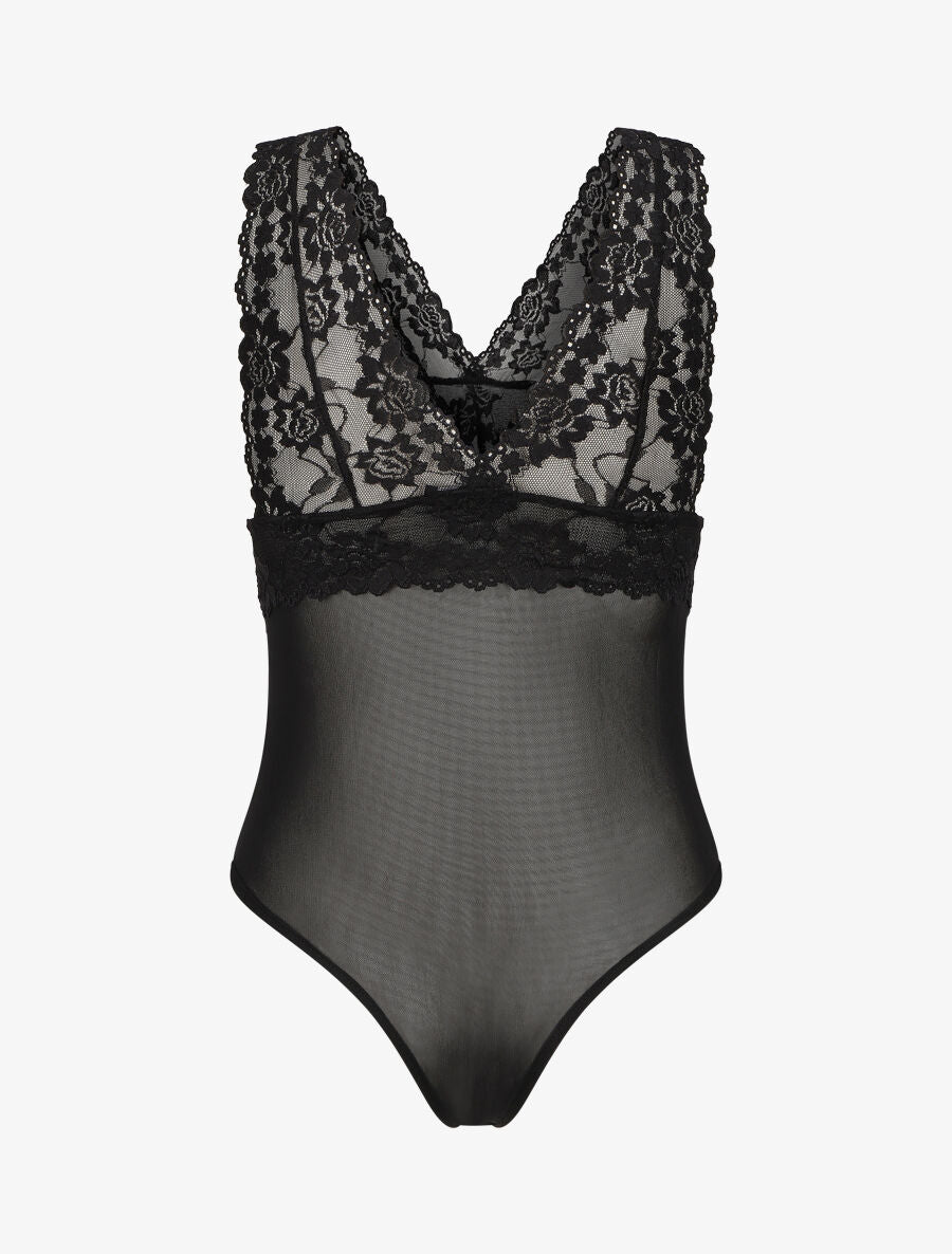 Body uni en dentelle - Noir - 2