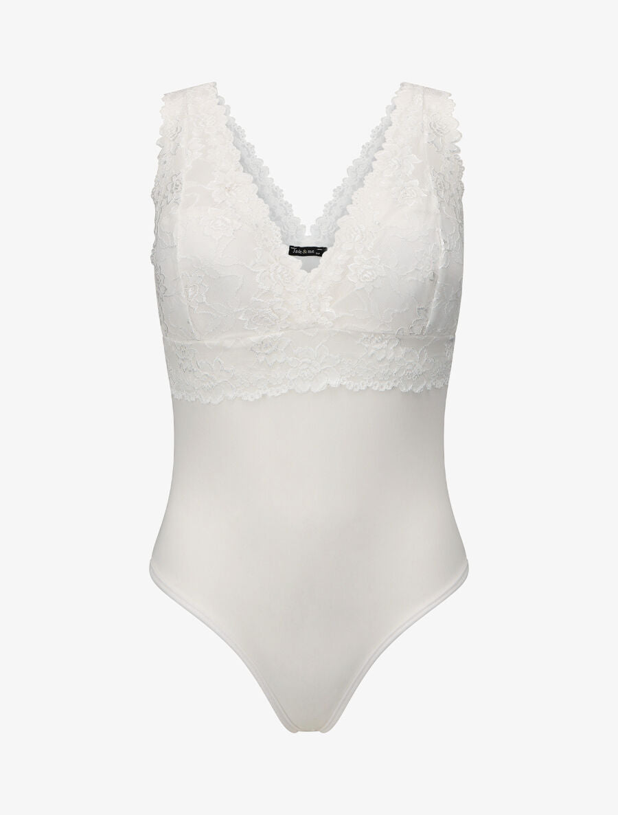 Body uni en dentelle - Blanc - 1