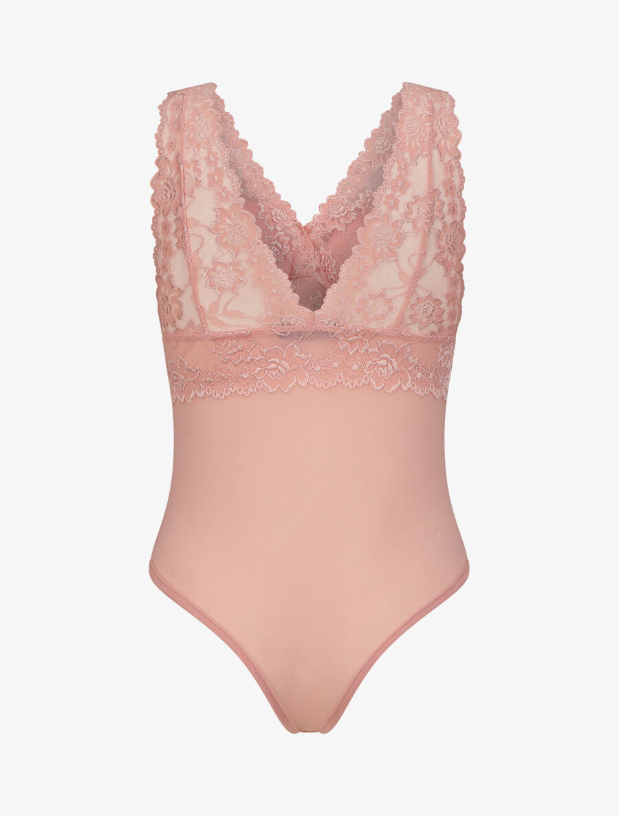 Body uni en dentelle - Rose - 2