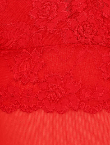 Body uni en dentelle - Rouge - 3