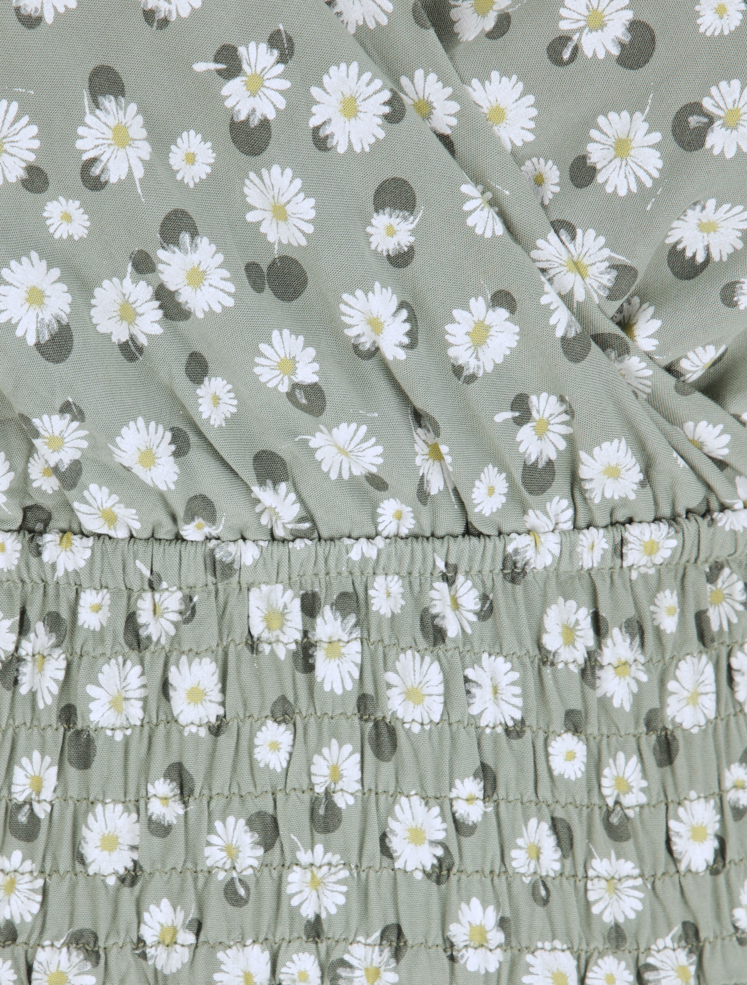 Robe longue empire à bretelles imprimé marguerites - Vert olive - 3