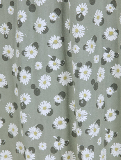 Robe longue empire à bretelles imprimé marguerites - Vert olive - 4