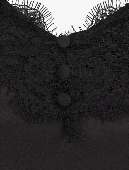 Caraco satiné à détail dentelle - Noir - 3