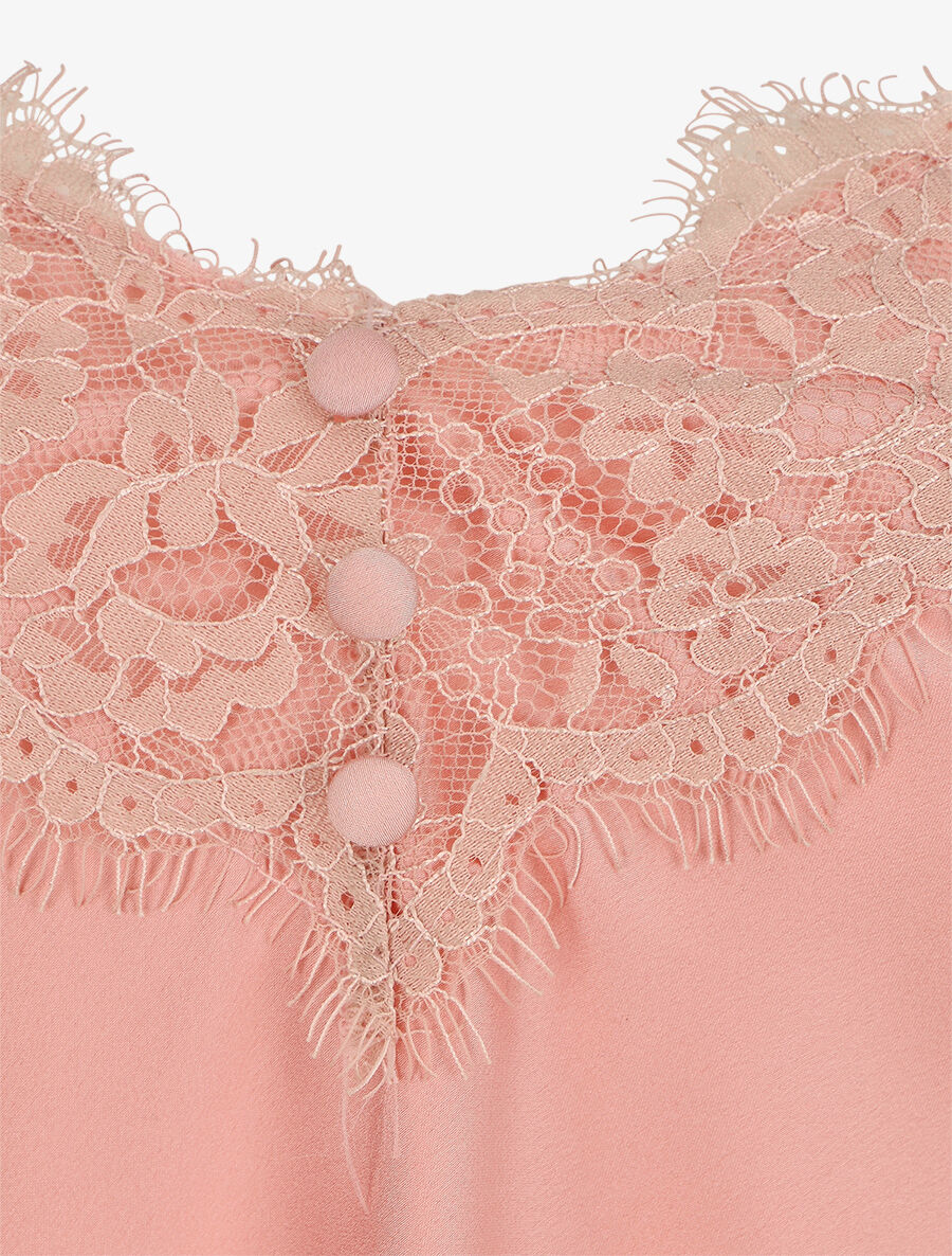 Caraco satiné à détail dentelle - Rose - 3