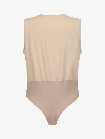 Body bi-matière à col cache-coeur - Beige - 2
