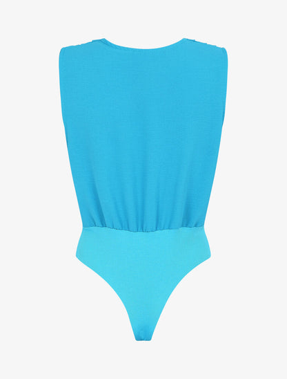 Body bi-matière à col cache-coeur - Bleu ciel - 2