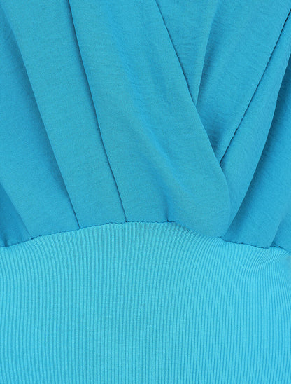 Body bi-matière à col cache-coeur - Bleu ciel - 3