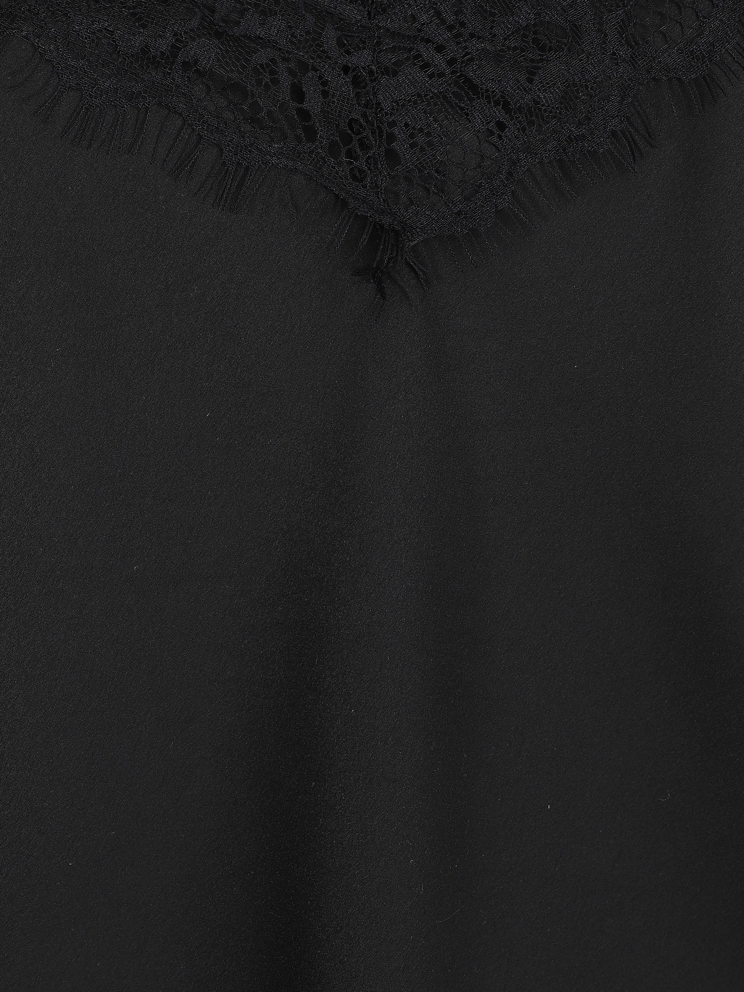 Caraco satiné à dentelle - Noir - 3