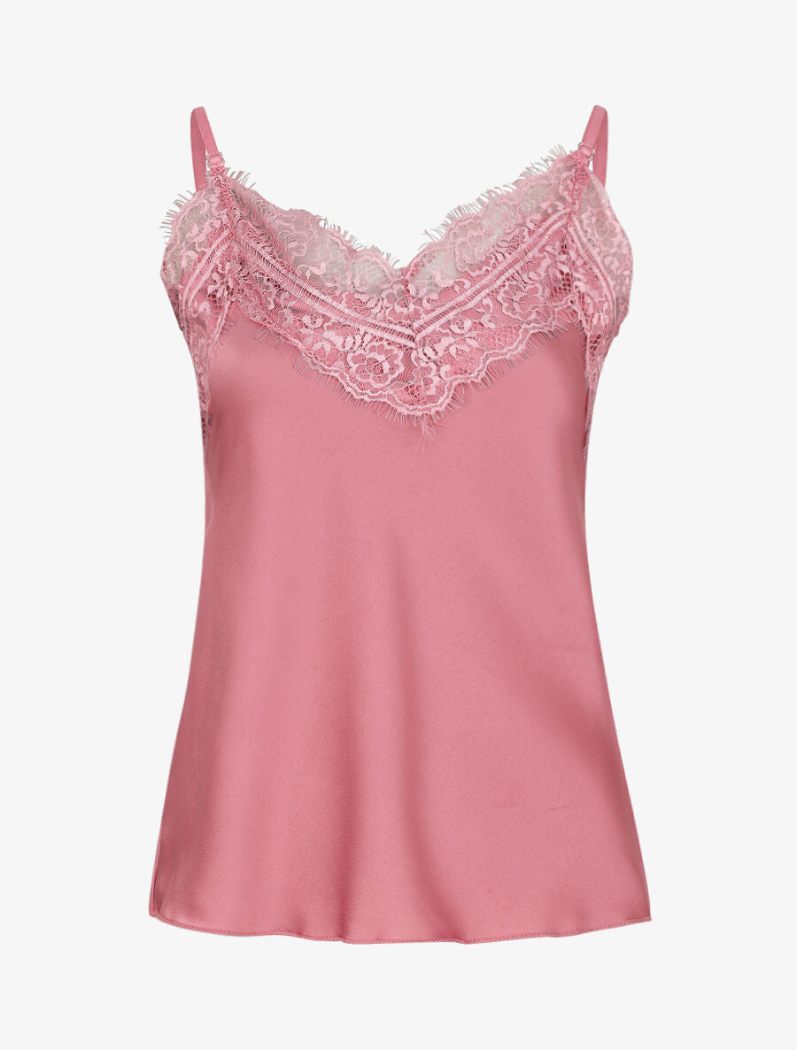 Caraco satiné à dentelle - Rose - 4