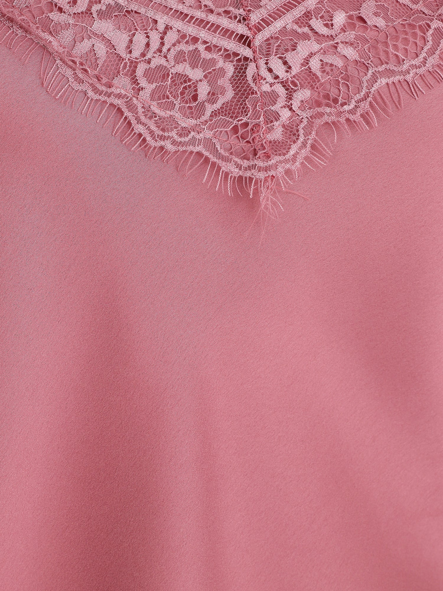 Caraco satiné à dentelle - Rose - 3